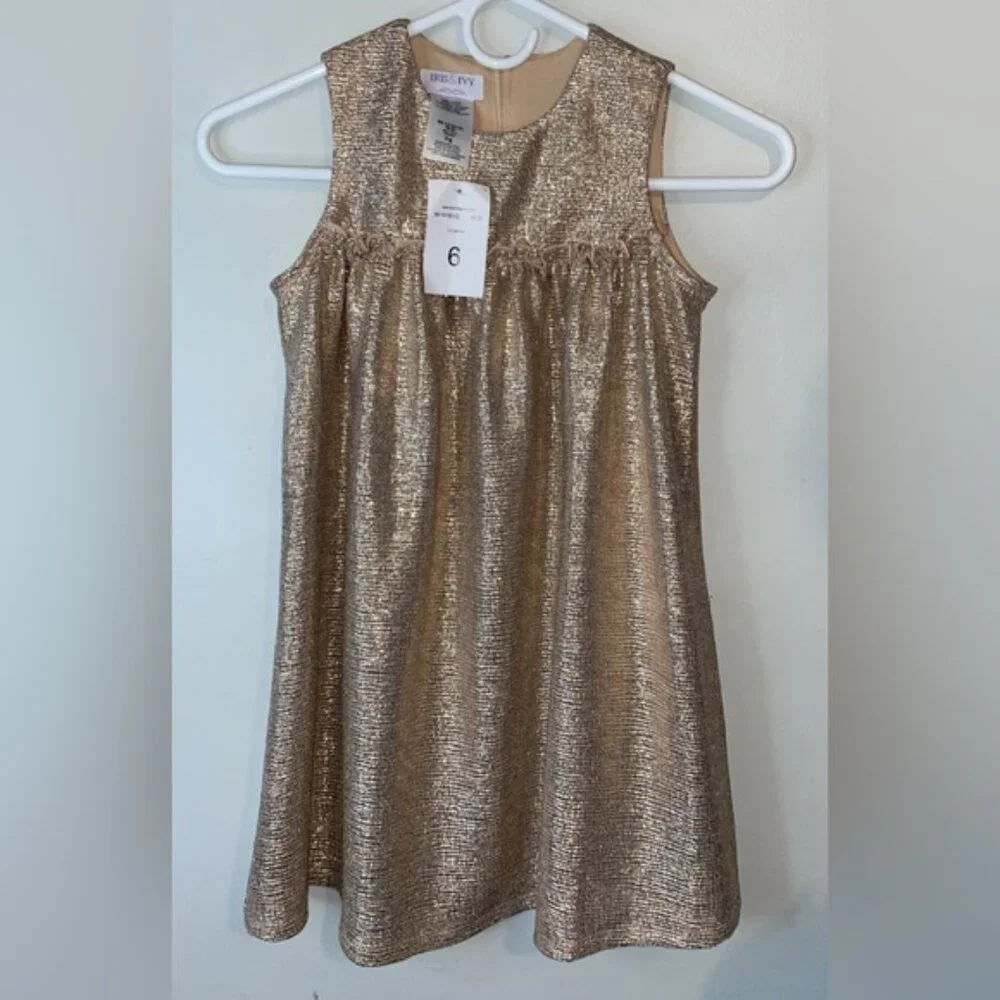 NWT Iris & Ivy Bonnie Jean Sparkling Gold girls dress - Picture 1 of 5